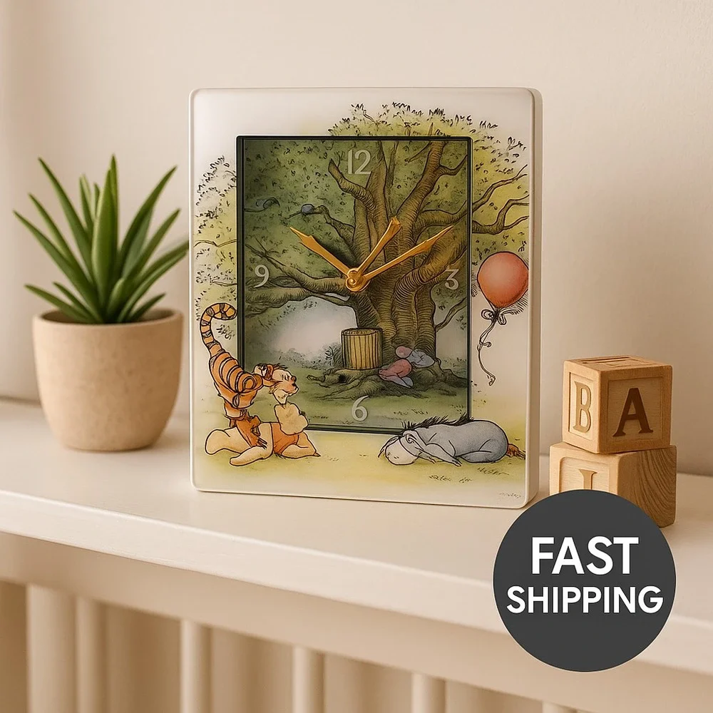 Disney Winnie the Pooh Tabletop Clock – Pooh & Friends Scene, New in‎ Box
